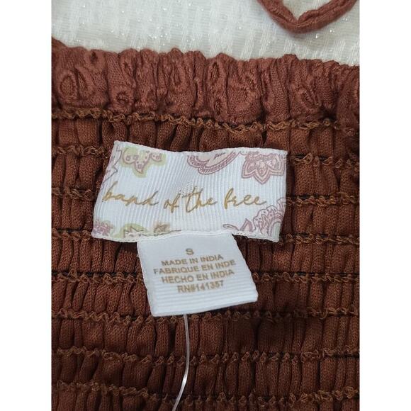 Band of the Free women's boho eyelet puffy sleeve peplum top brown Size Small - Picture 7 of 7